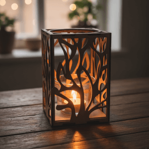 Ljuslyktan Eld – naturlig ljuslykta i trämaterial.